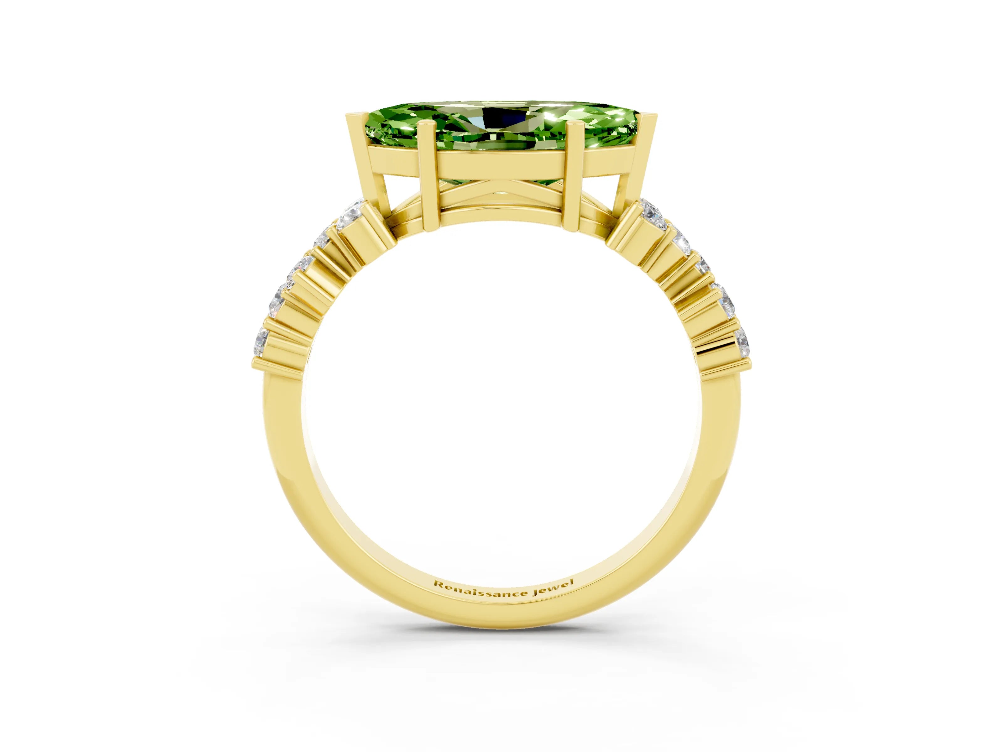 Yellow gold Marquise Cut Diamond Cluster Pavé Band with Four-Prong Setting_3