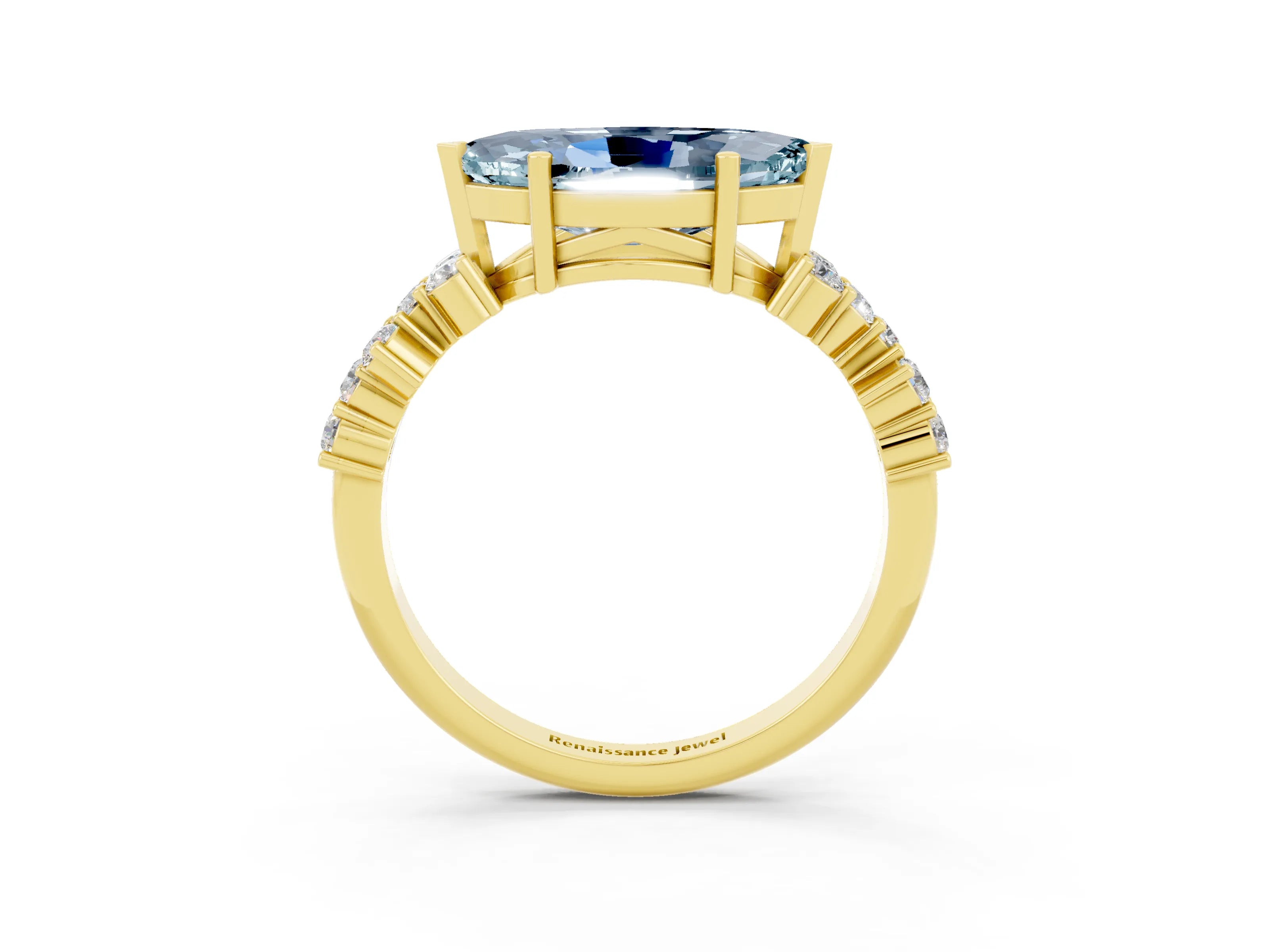 Yellow gold Marquise Cut Diamond Cluster Pavé Band with Four-Prong Setting_3