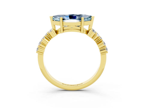 Yellow gold Marquise Cut Diamond Cluster Pavé Band with Four-Prong Setting_3