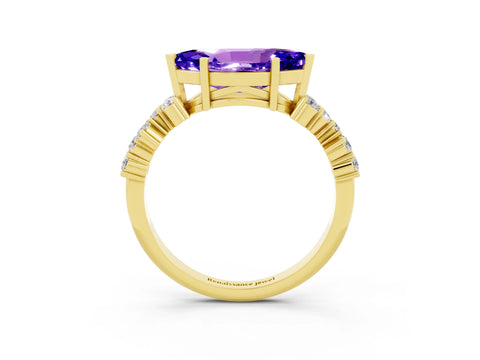 Yellow gold Marquise Cut Diamond Cluster Pavé Band with Four-Prong Setting_3
