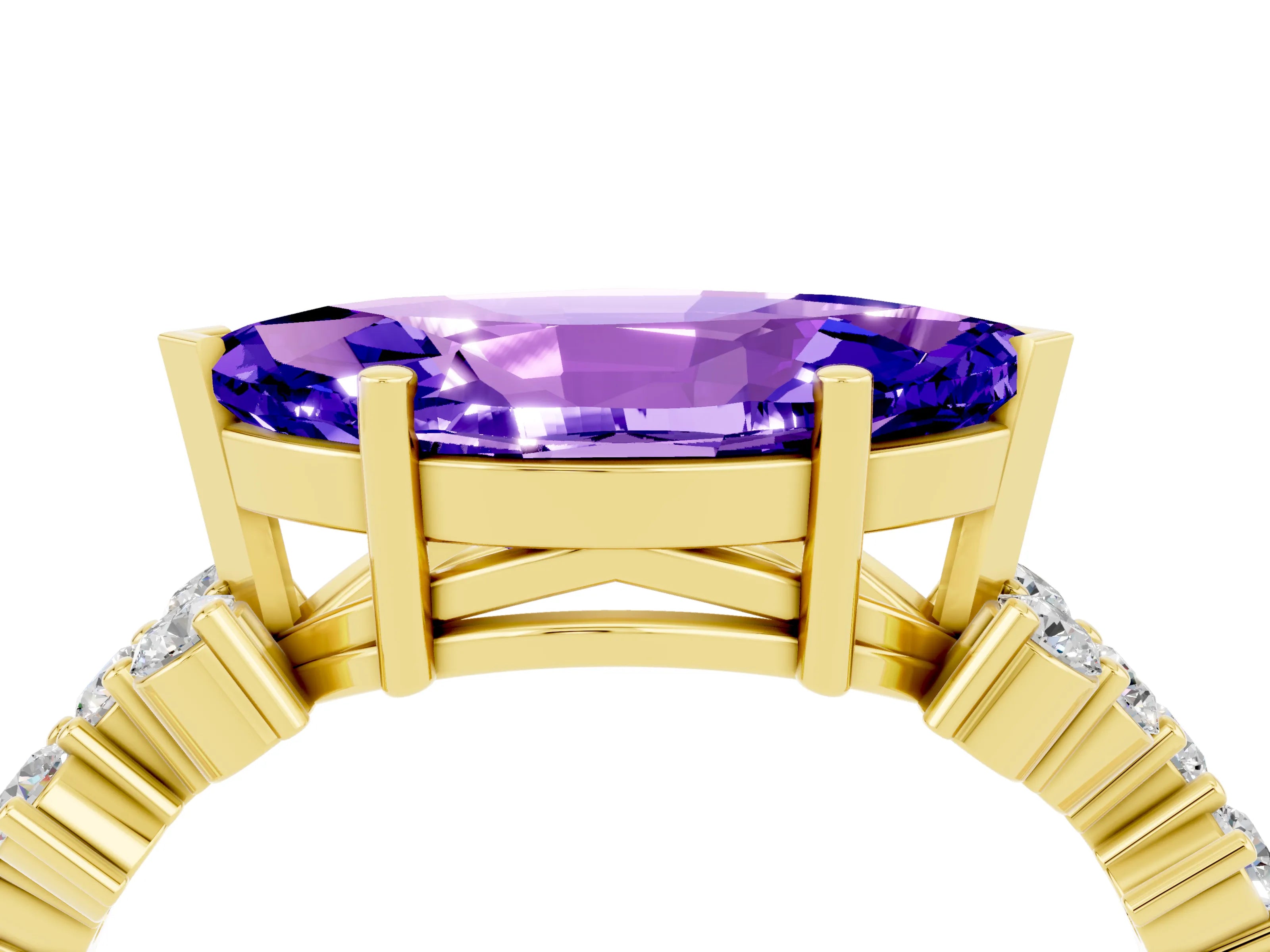 Yellow gold Marquise Cut Diamond Cluster Pavé Band with Four-Prong Setting_4
