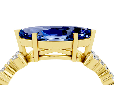 Yellow gold Marquise Cut Diamond Cluster Pavé Band with Four-Prong Setting_4