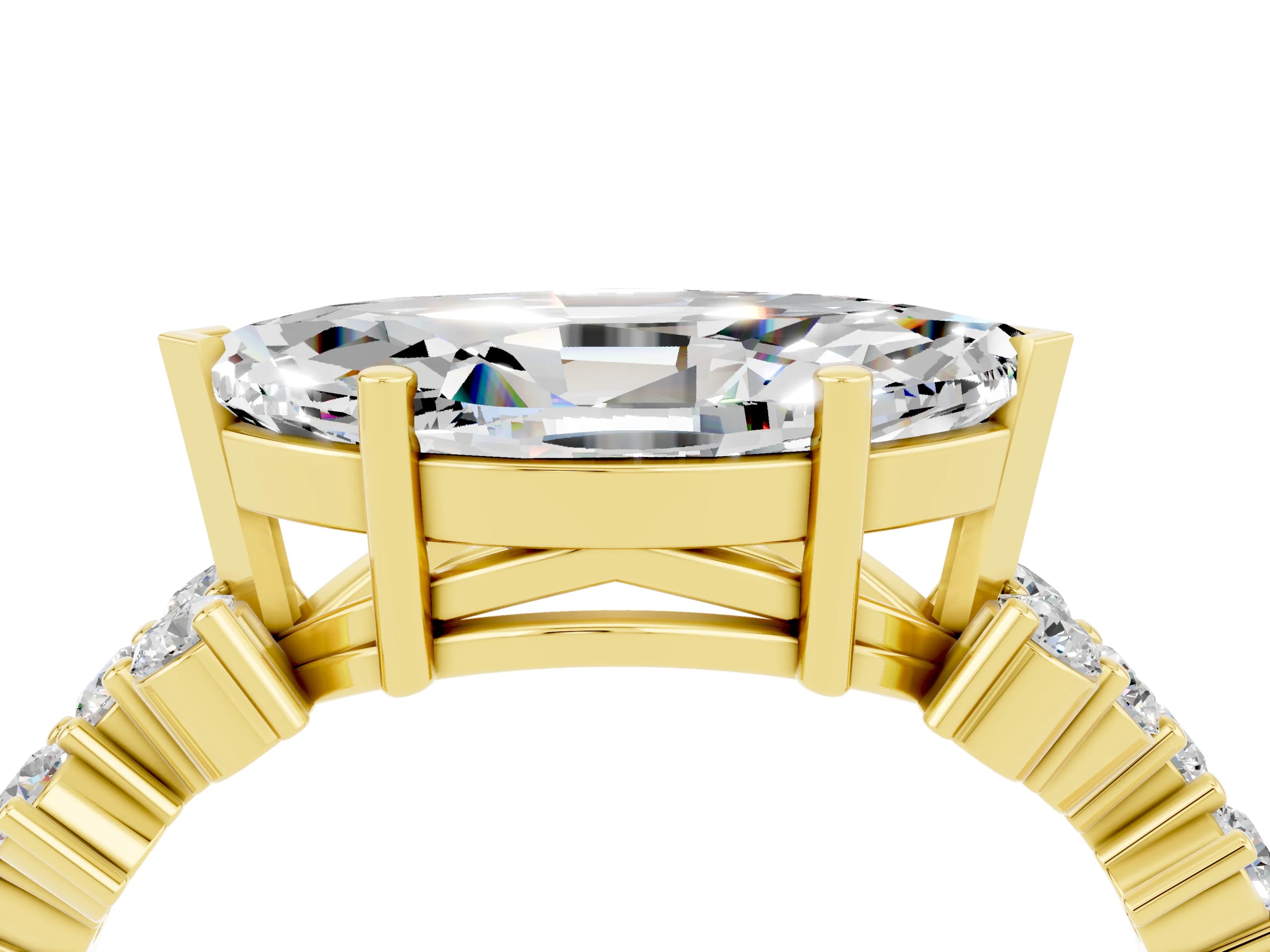 Yellow gold Marquise Cut Diamond Cluster Pavé Band with Four-Prong Setting_4