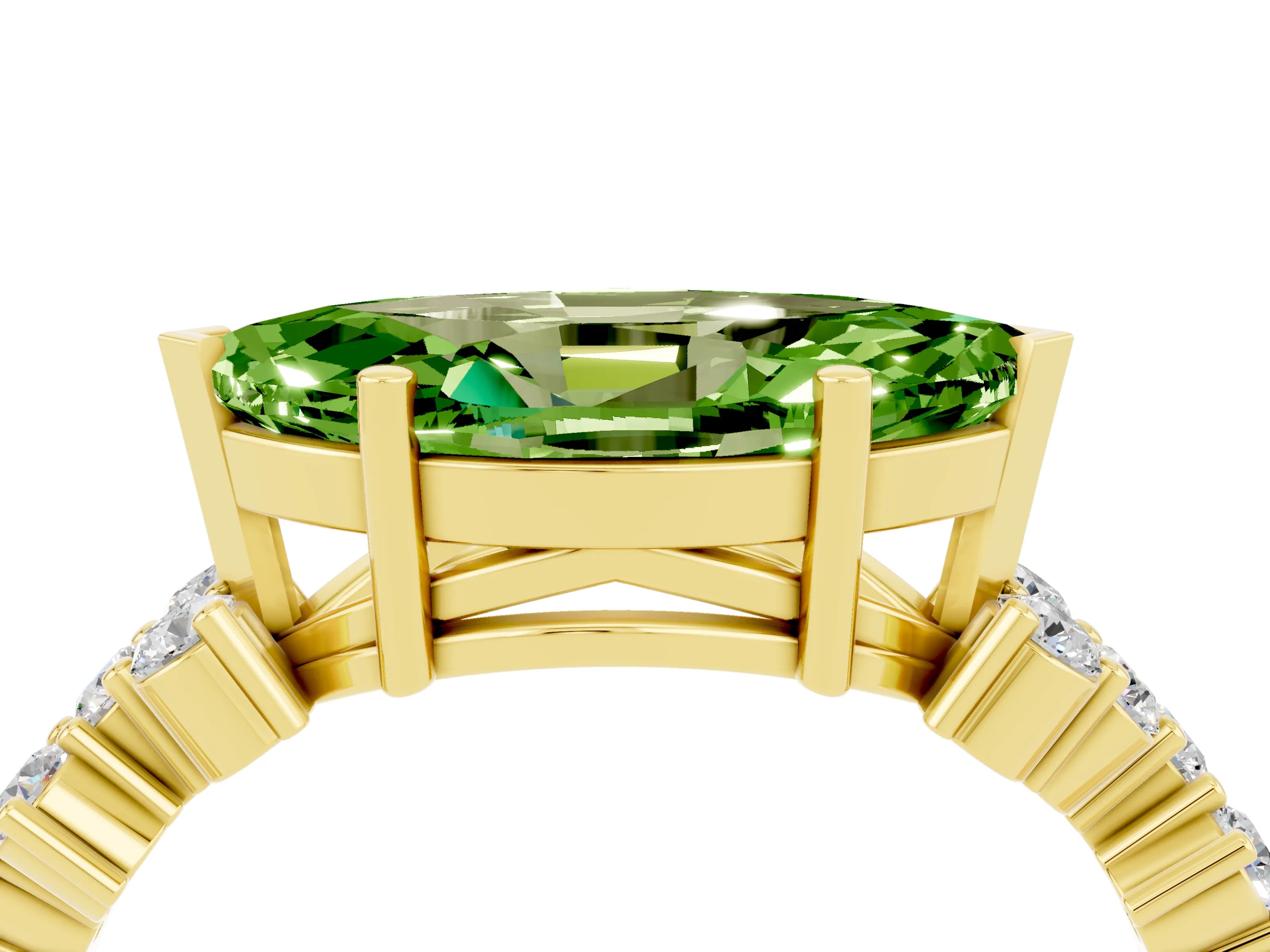 Yellow gold Marquise Cut Diamond Cluster Pavé Band with Four-Prong Setting_4