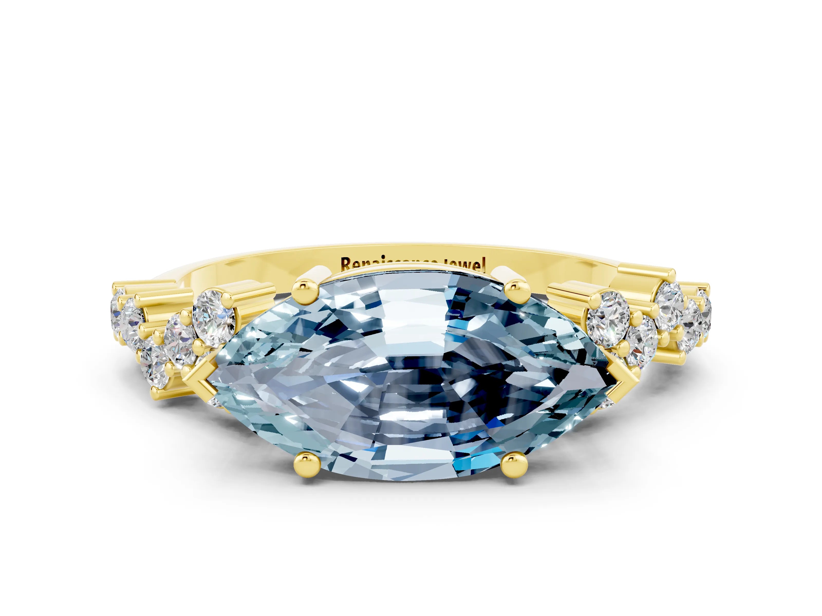 Yellow gold Marquise Cut Diamond Cluster Pavé Band with Four-Prong Setting