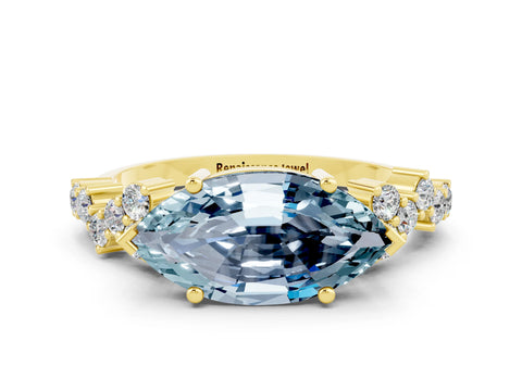 Yellow gold Marquise Cut Diamond Cluster Pavé Band with Four-Prong Setting