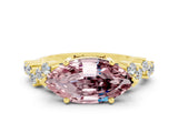 Yellow gold Marquise Cut Diamond Cluster Pavé Band with Four-Prong Setting
