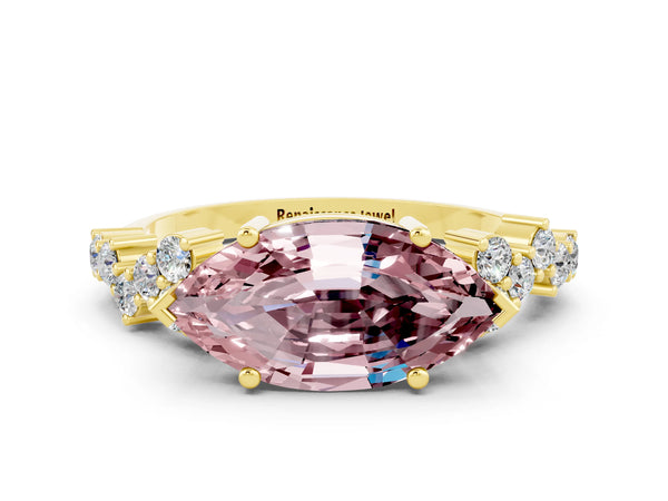 Yellow gold Marquise Cut Diamond Cluster Pavé Band with Four-Prong Setting