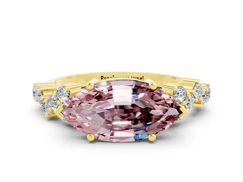 Yellow gold Marquise Cut Diamond Cluster Pavé Band with Four-Prong Setting