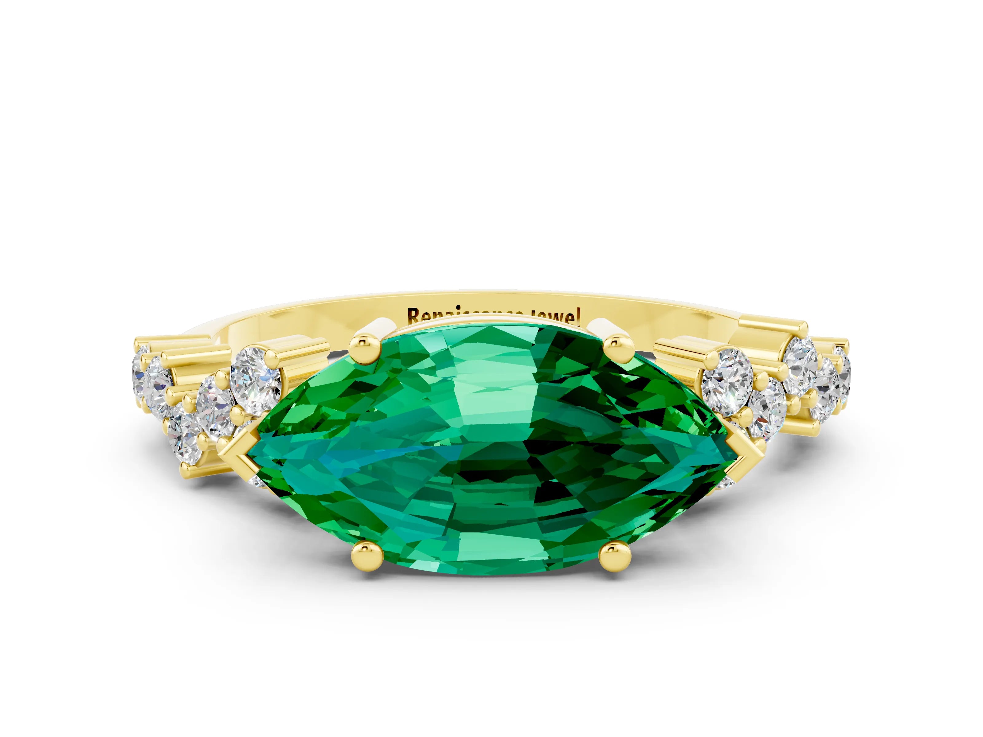 Yellow gold Marquise Cut Diamond Cluster Pavé Band with Four-Prong Setting