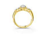 Yellow gold Marquise Cut Diamond Cluster Ring with Round Accent Stones and Prong Setting on a Classic Band_58