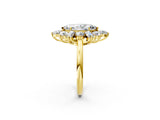 Yellow gold Marquise Cut Diamond Cluster Ring with Round and Baguette Stones, Split Shank Band, Prong Setting_17