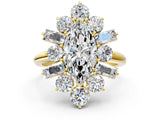 Yellow gold Marquise Cut Diamond Cluster Ring with Round and Baguette Stones, Split Shank Band, Prong Setting_3