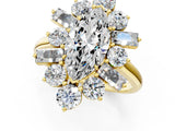 Yellow gold Marquise Cut Diamond Cluster Ring with Round and Baguette Stones, Split Shank Band, Prong Setting_4