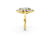 Yellow gold Marquise Cut Diamond Cluster Ring with Round and Baguette Stones, Split Shank Band, Prong Setting_5