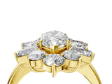 Yellow gold Marquise Cut Diamond Cluster Ring with Round and Baguette Stones, Split Shank Band, Prong Setting_7