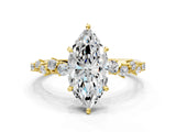Yellow gold Marquise Cut Diamond Cluster Side Stone Solitaire Ring with Prong Setting_121