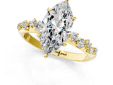 Yellow gold Marquise Cut Diamond Cluster Side Stone Solitaire Ring with Prong Setting_122