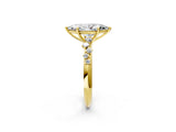 Yellow gold Marquise Cut Diamond Cluster Side Stone Solitaire Ring with Prong Setting_123