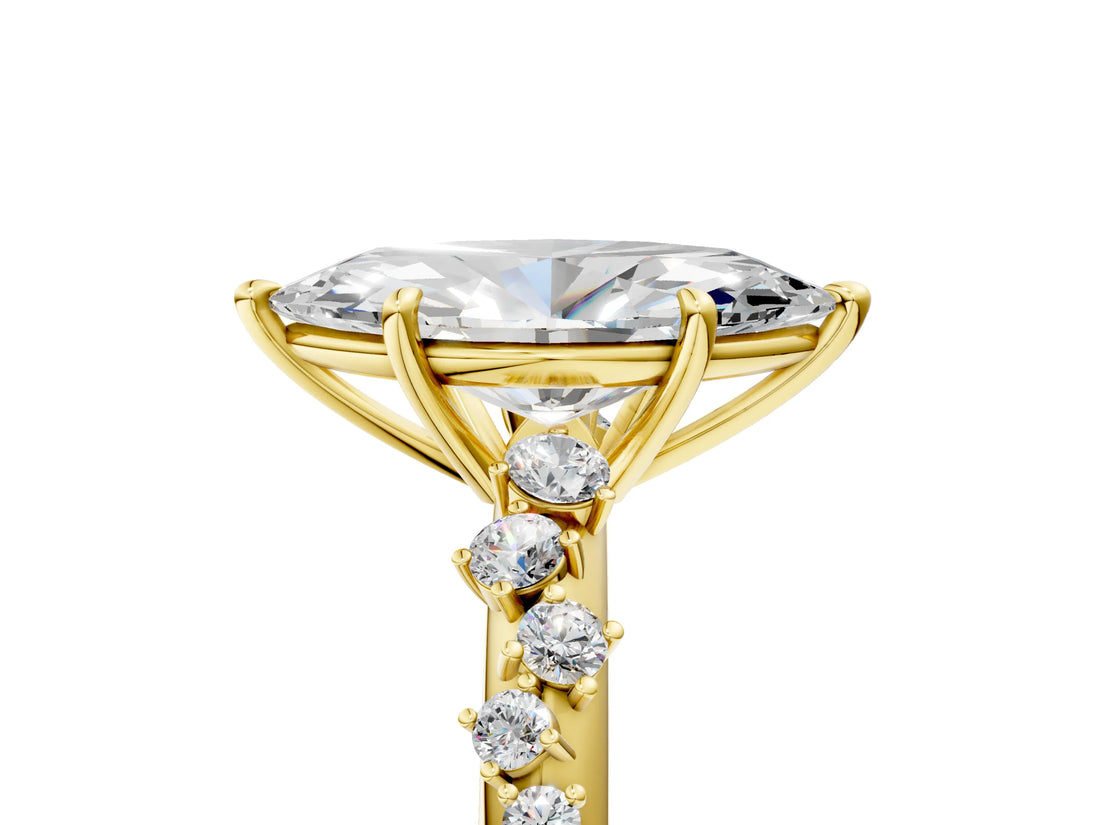 Yellow gold Marquise Cut Diamond Cluster Side Stone Solitaire Ring with Prong Setting_126