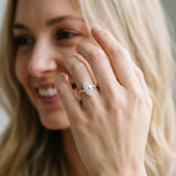 Yellow gold Marquise Cut Diamond Cluster Side Stone Solitaire Ring with Prong Setting_135