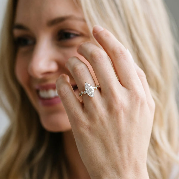 Yellow Gold Marquise Graduated Cluster Engagement Ring Setting