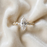 Yellow gold Marquise Cut Diamond Cluster Side Stone Solitaire Ring with Prong Setting_136