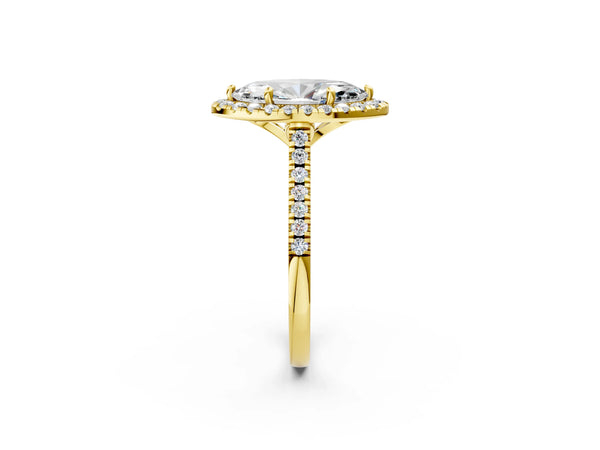 Yellow Gold Marquise Contoured Halo Pave Engagement Ring Setting