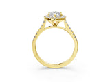 Yellow gold Marquise Cut Diamond Cushion Halo Ring with Pavé Band_18