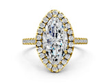 Yellow gold Marquise Cut Diamond Cushion Halo Ring with Pavé Band_3