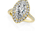 Yellow gold Marquise Cut Diamond Cushion Halo Ring with Pavé Band_4