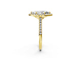 Yellow gold Marquise Cut Diamond Cushion Halo Ring with Pavé Band_5