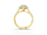 Yellow gold Marquise Cut Diamond Cushion Halo Ring with Pavé Band_6