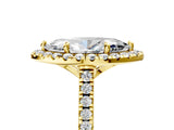 Yellow gold Marquise Cut Diamond Cushion Halo Ring with Pavé Band_8