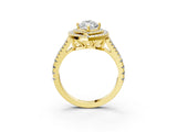 Yellow gold Marquise Cut Diamond Double Halo Ring with Pavé Band and Prong Setting_100