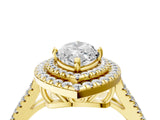 Yellow gold Marquise Cut Diamond Double Halo Ring with Pavé Band and Prong Setting_101