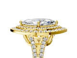 Yellow gold Marquise Cut Diamond Double Halo Ring with Pavé Band and Prong Setting_102