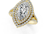Yellow gold Marquise Cut Diamond Double Halo Ring with Pavé Band and Prong Setting_98