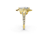 Yellow gold Marquise Cut Diamond Double Halo Ring with Pavé Band and Prong Setting_99