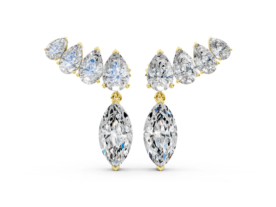 Yellow gold Marquise Cut Diamond Ear Climber Drop Earrings_14