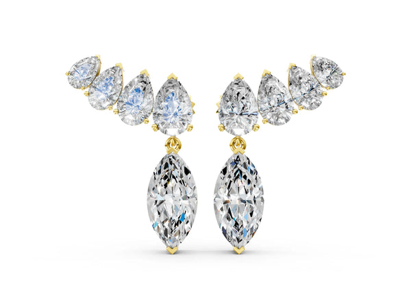 Yellow gold Marquise Cut Diamond Ear Climber Drop Earrings