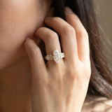 Yellow gold Marquise Cut Diamond Engagement Ring with Baguette Side Stones and Channel Set Band_56