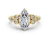 Yellow gold Marquise Cut Diamond Engagement Ring with Bezel Set Round Side Stones and Prong Setting_62