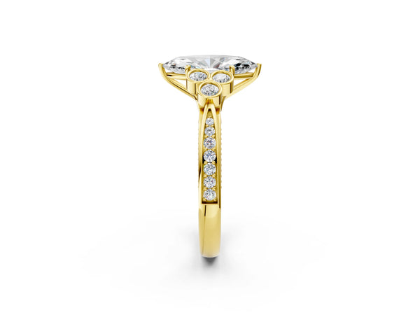 Yellow Gold Marquise Vintage Engagement Ring Setting with Bezel-Set Shoulder Clusters and Milgrain