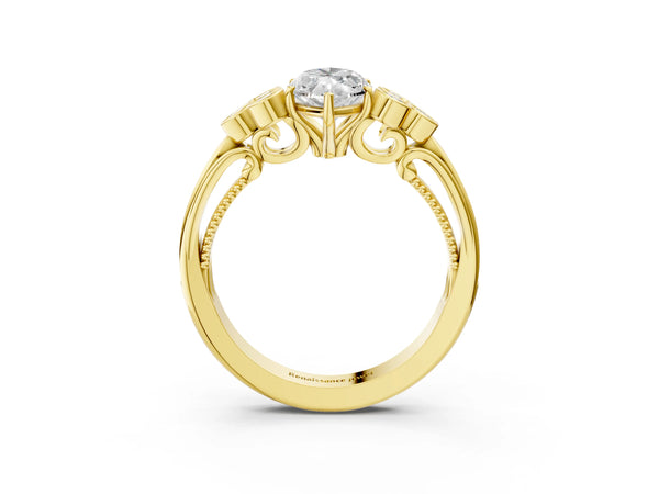 Yellow Gold Marquise Vintage Engagement Ring Setting with Bezel-Set Shoulder Clusters and Milgrain