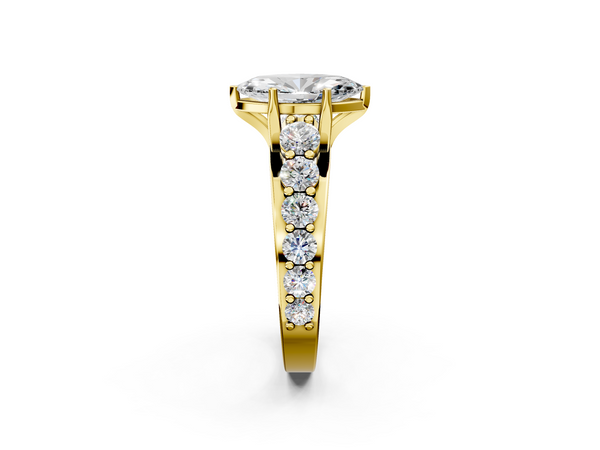 Yellow gold Marquise Cut Diamond Engagement Ring with Pavé Band and Four-Prong Setting