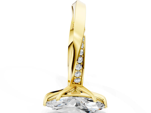 Yellow Gold Marquise Engagement Ring Setting with Twisting Accented Ribbon Band