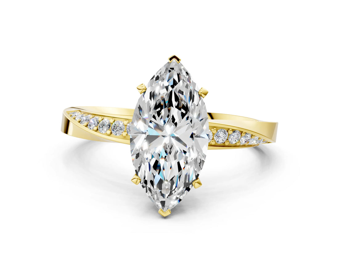 Yellow gold Marquise Cut Diamond Engagement Ring with Side Stone Accents and Four-Prong Setting_32