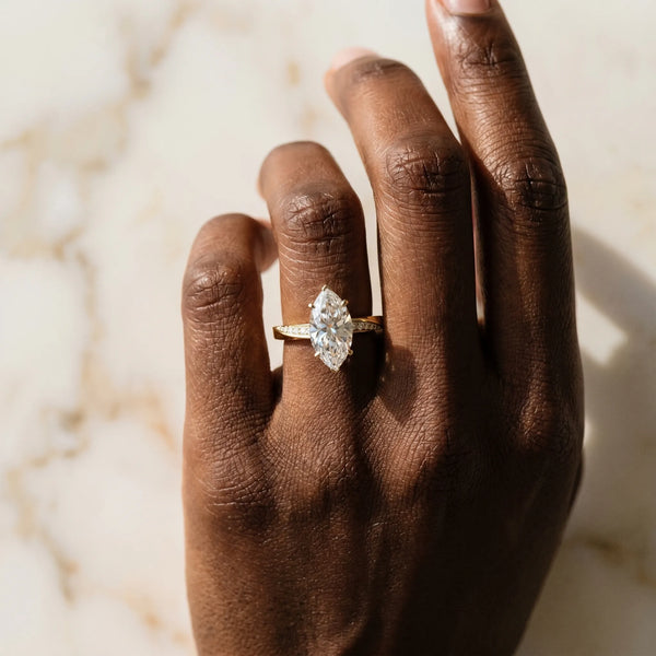 Yellow Gold Marquise Engagement Ring Setting with Twisting Accented Ribbon Band