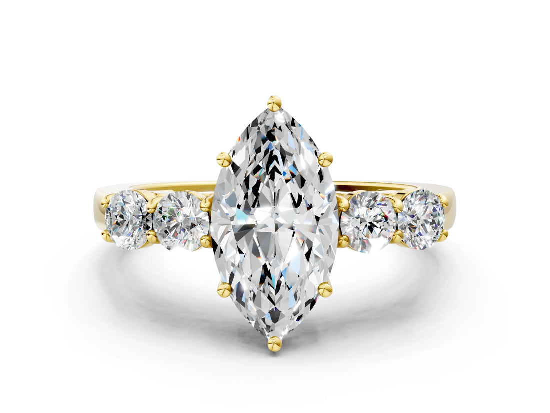 Yellow gold Marquise Cut Diamond Five-Stone Prong Set White Gold Ring_52
